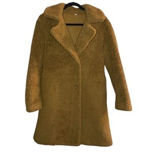 UNIQLO Faux Shearling Fur Pile Fleece Lined Teddy Coat Brown_XS